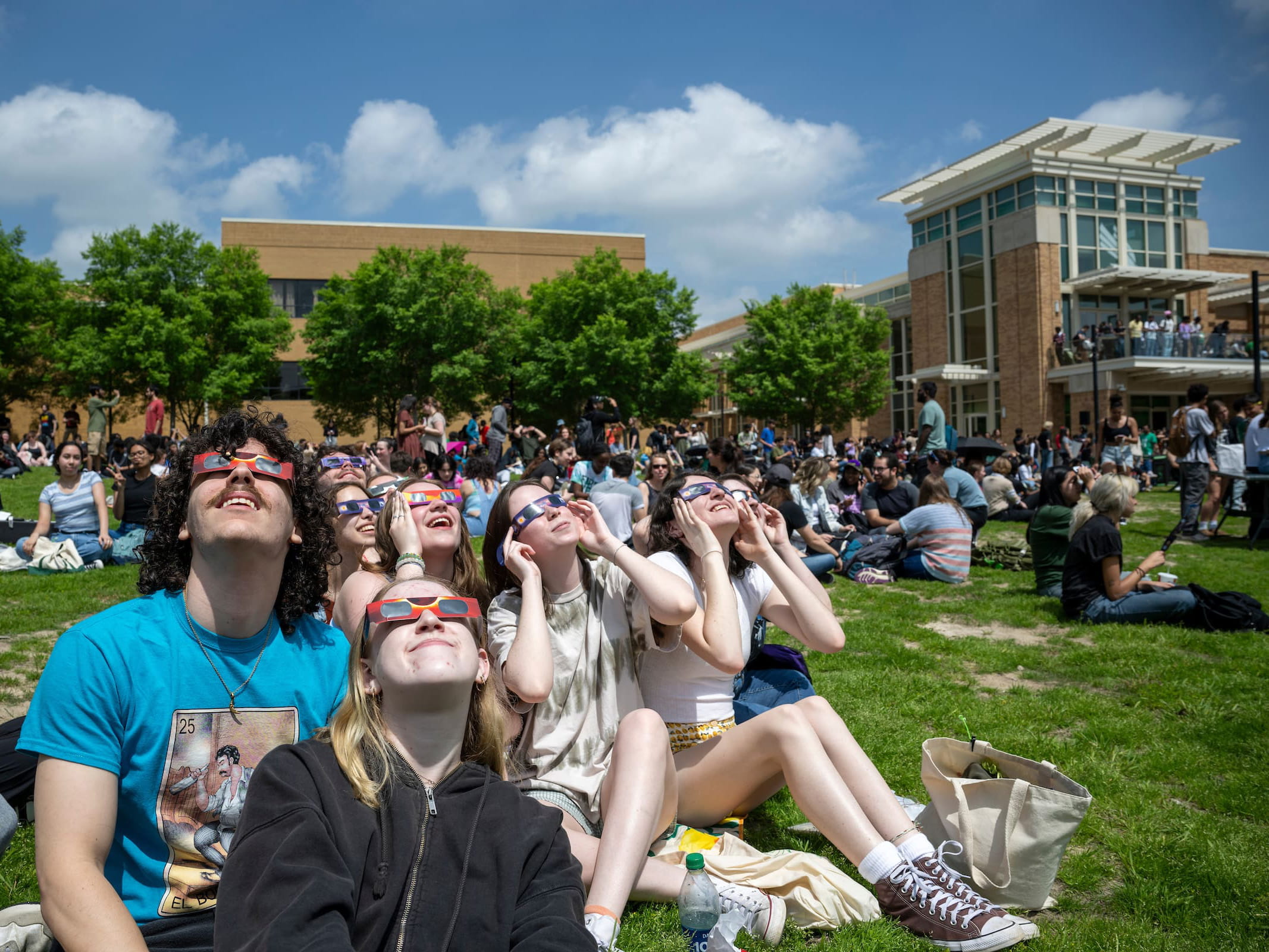 UNT Students enjoying the eclipse in Denton