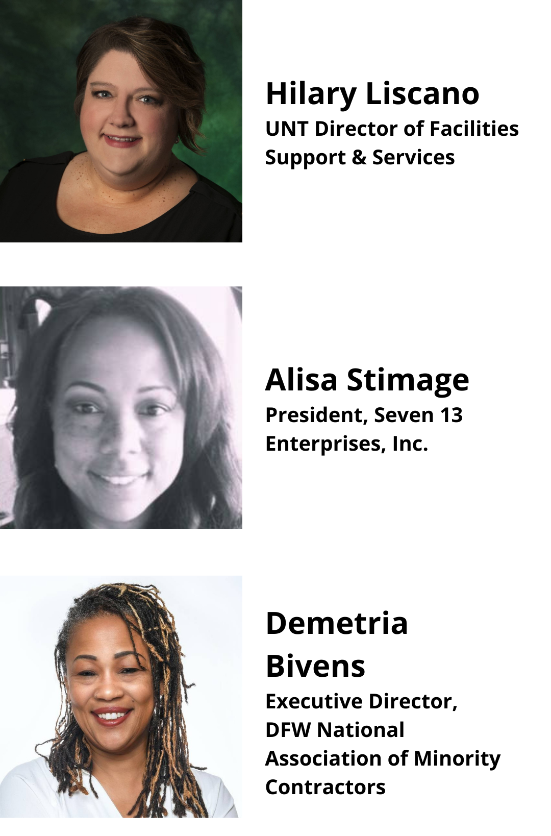 UNT System thanks Hilary Liscano, Alisa Stimage, and Demetria Bivens