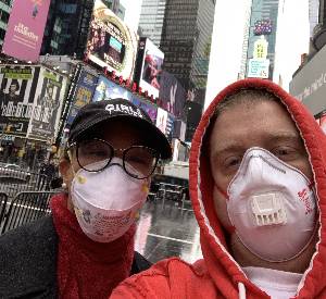 UNT Dallas Law Alum Jim Mullen stands in an empty Times Square during COVID-19 Pandemic