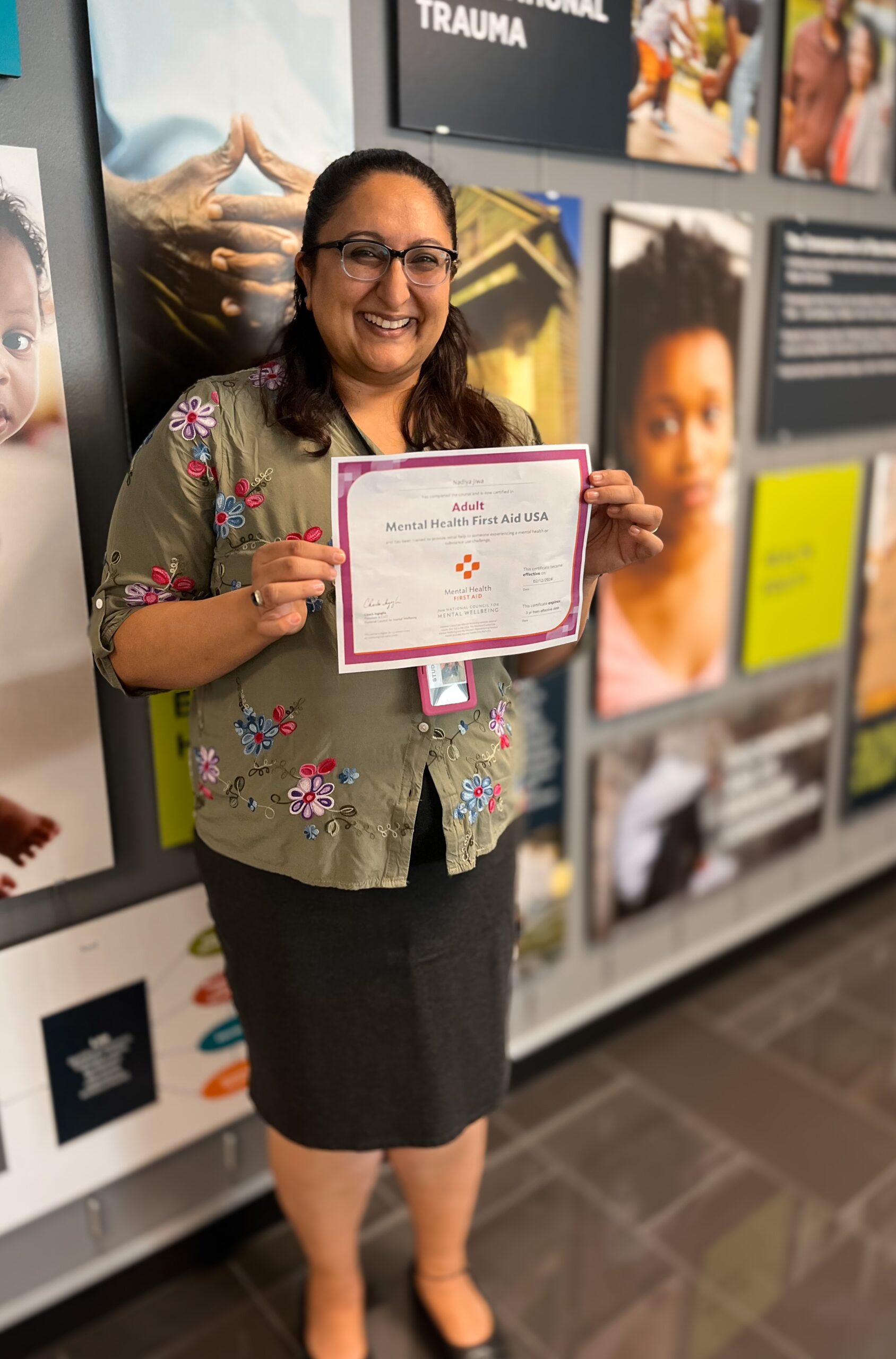 Nadya Jwa with her Mental Health Training Certification