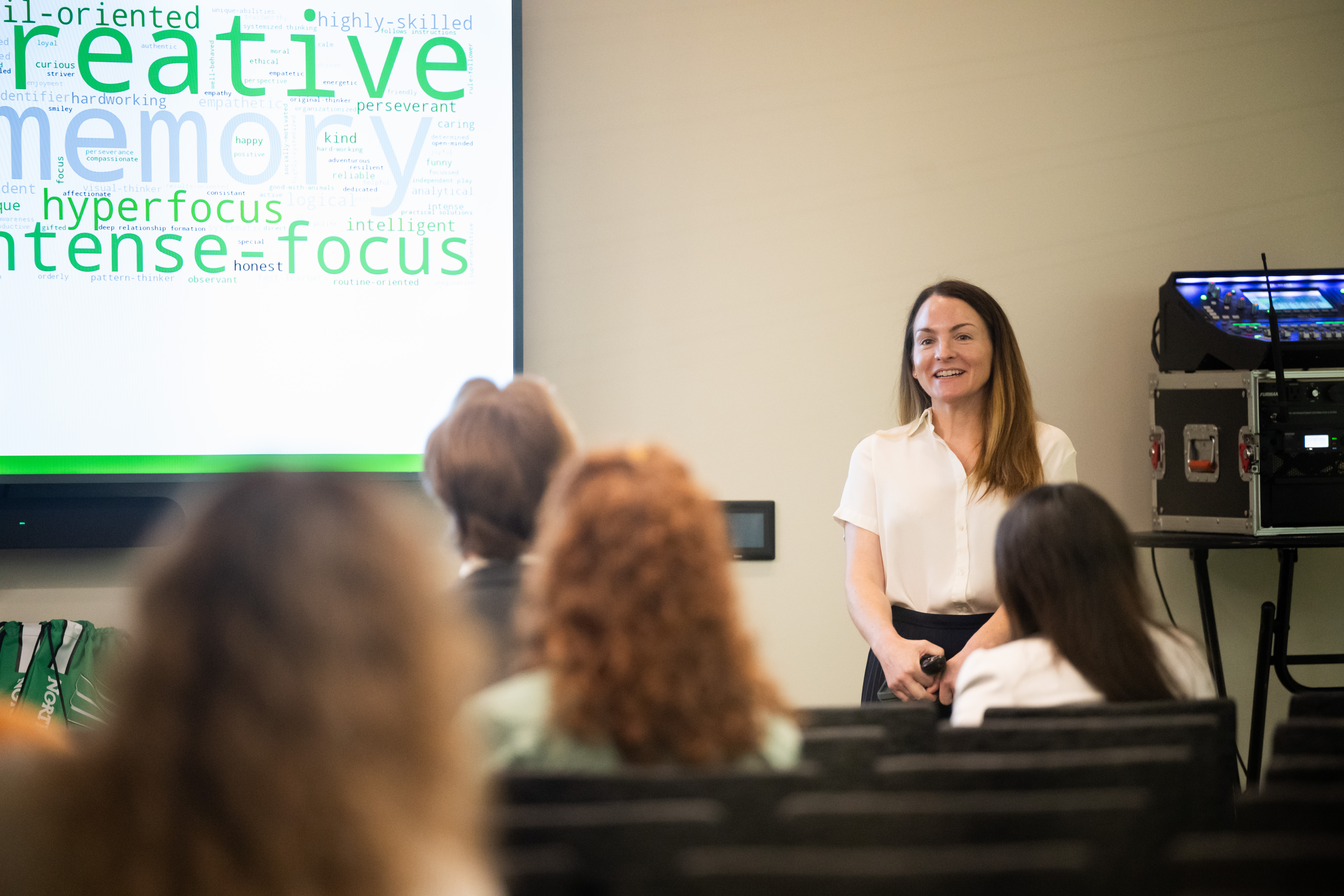A photo of UNT Educational Psychology Ph.D. student Laurie Williams George presented her research in the morning Student Showcase.