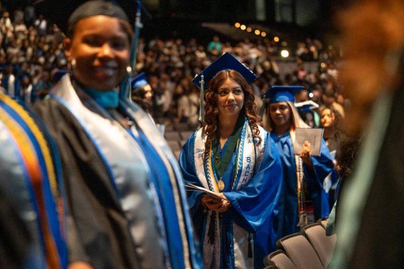 Graduates prepare to receive their diplomas at UNT Dallas Commencement on May 12, 2026 A selective focus photo of graduates as they prepare to receive their diplomas at UNT Dallas Commencement.