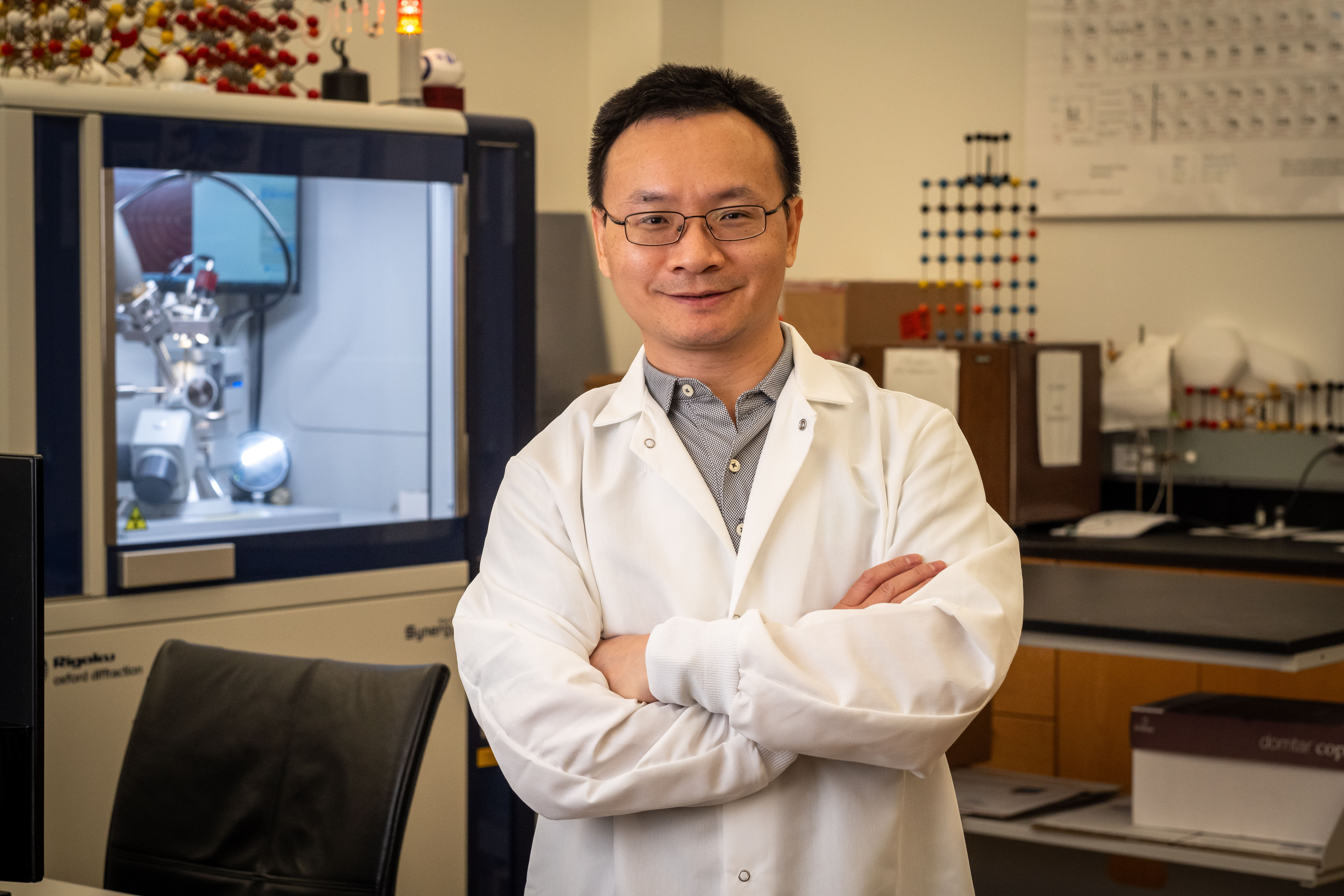 UNT Professor Dr. Shengqian Ma in his lab, image courtesy of TAMEST