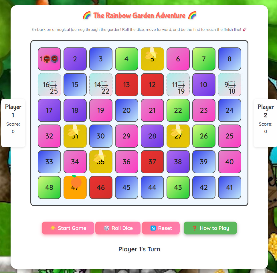 A photo screenshot of the online board 'Eat Like the Rainbow' game with 100 squares of various colors