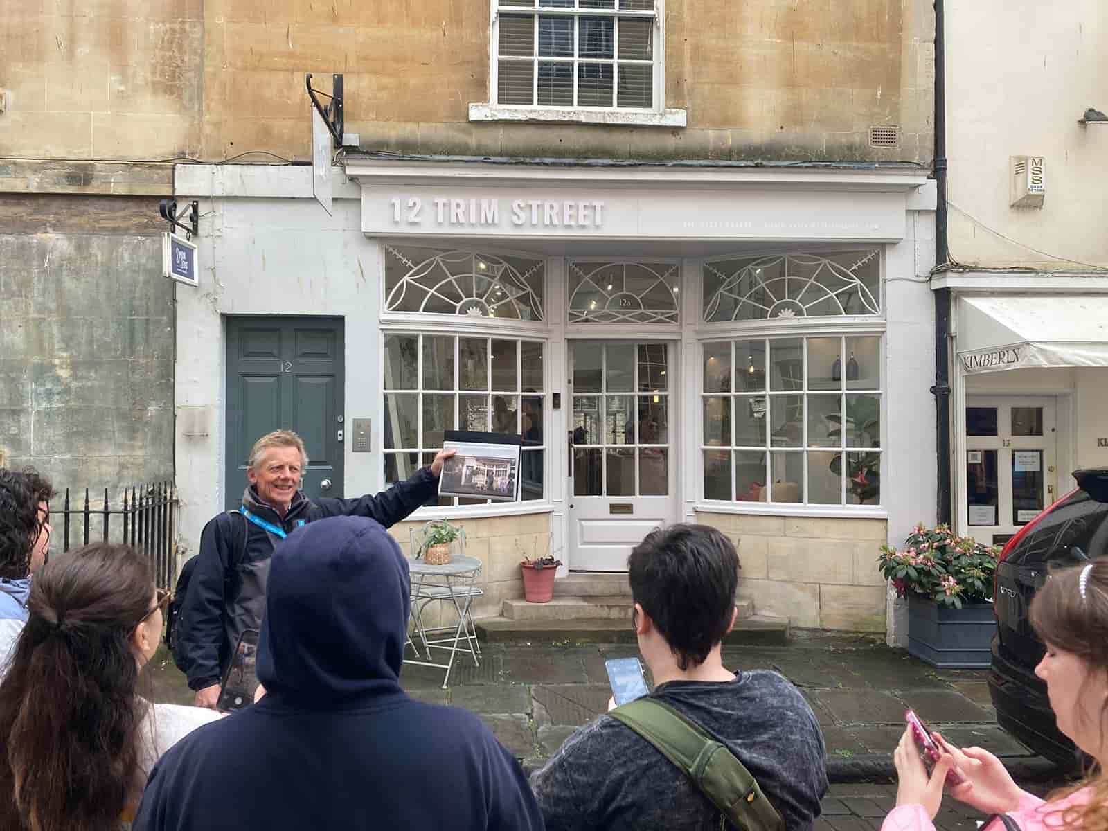Photo of UNT students visit a shooting location for the Bridgerton streaming series in Bath, England