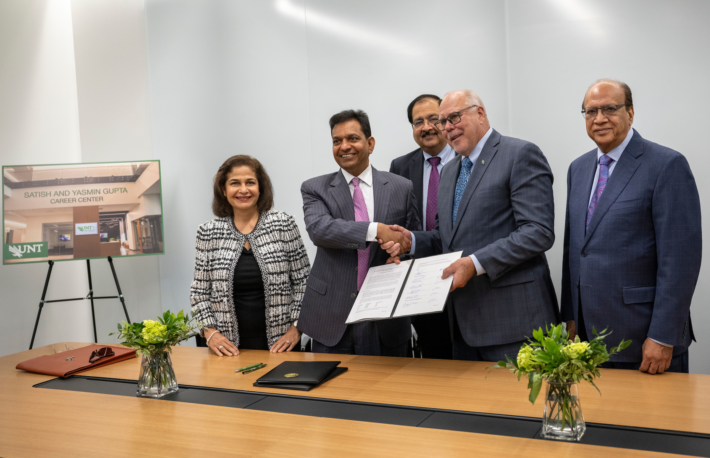 Satish and Yasmin Gupta with UNT President Neal Smatresk at UNT at Frisco