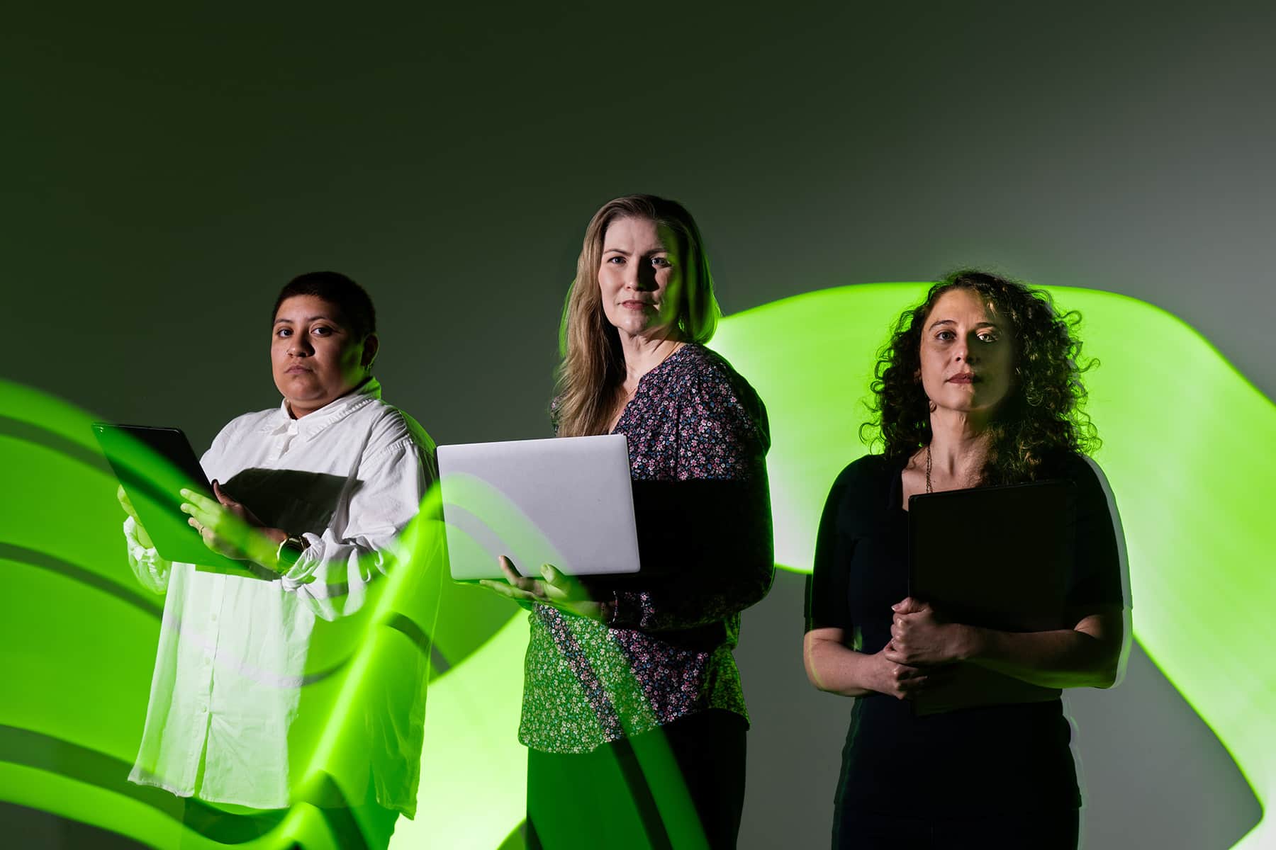Full photo from left: UNT's Zaira Garay, undergraduate NEXUS intern; Helen Potts, professor, research and development director and founder of NEXUS; Natalia Heringer, doctoral candidate in sociology and NEXUS researcher