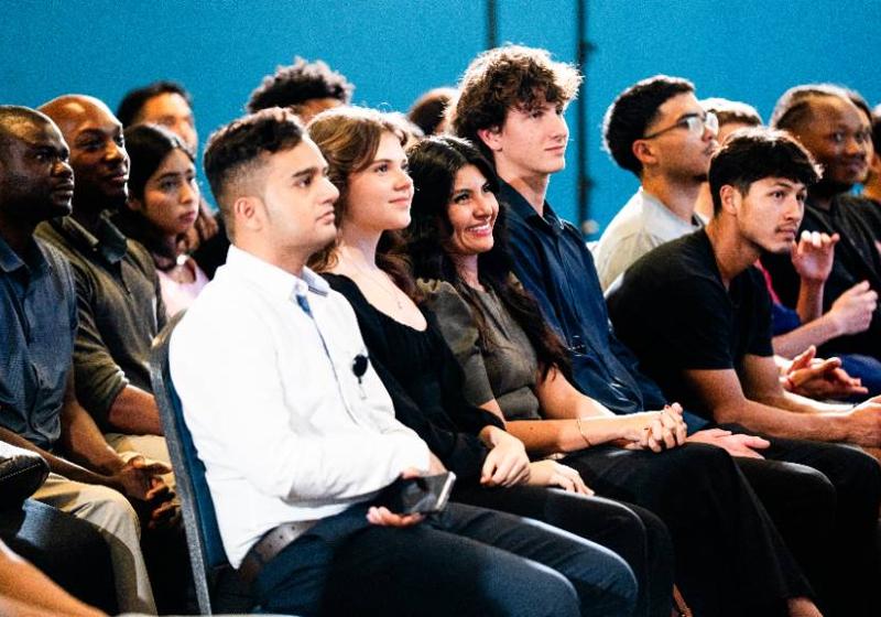 UNT Dallas students watch and listen at a School of Business Career event Photo of UNT Dallas students watch and listen at a School of Business Career event