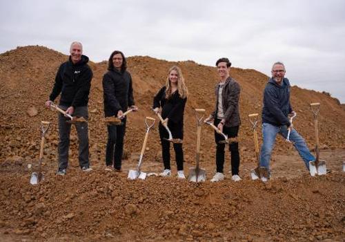 Stan Borodyansky and business partners celebrating the groundbreaking for a new rock climbing gym in 2021 