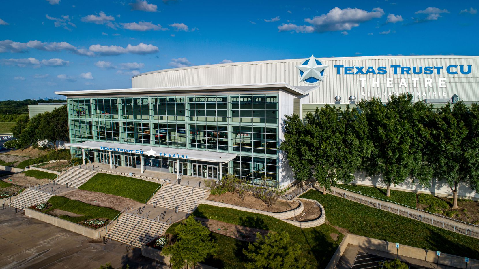 Picture of the front entrance of the Texas Trust CU Theatre