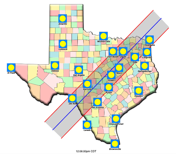 Texas eclipse path map