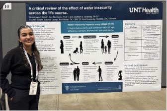 Photo of UNT Health's Nahal and her water insecurity research poster 