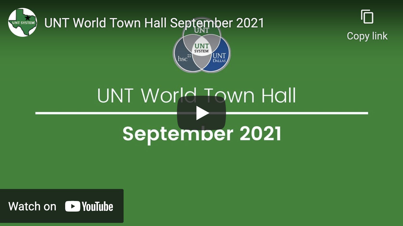 YouTube UNT World Town Hall September 2021