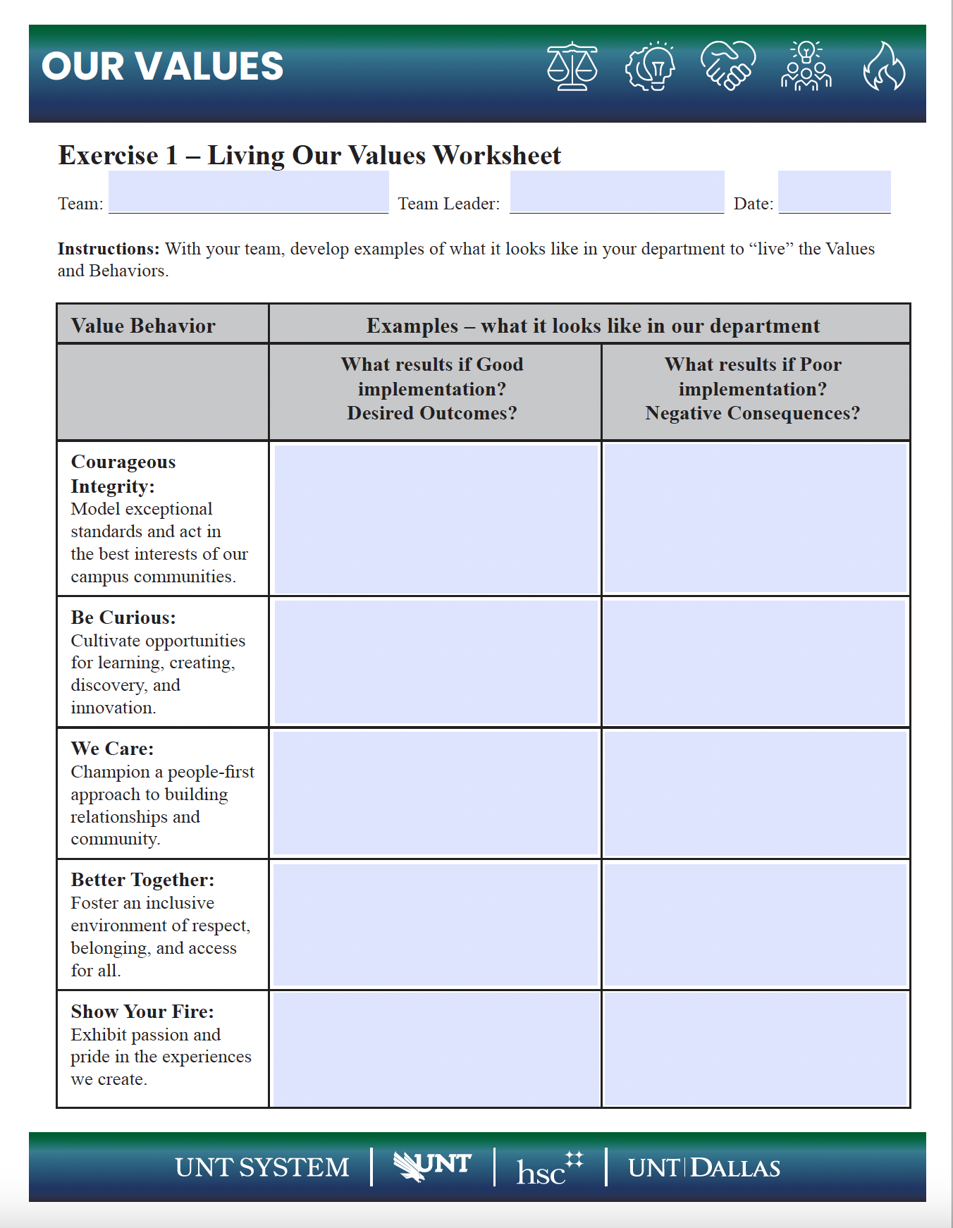 Values Worksheet