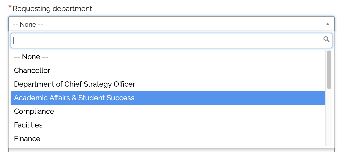 Fill out the requesting department field.